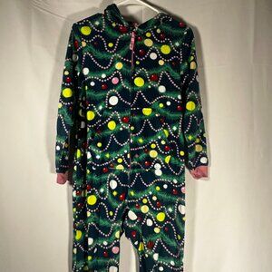 Cat & Jack Christmas Tree Print Fleece One Piece Pajamas XL 14